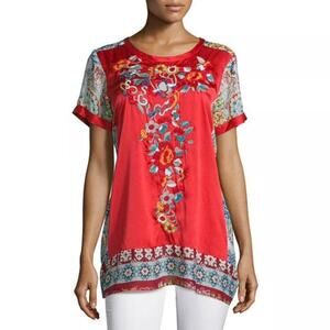 Johnny Was Yokito Embroidered Combo Silk Tunic Large